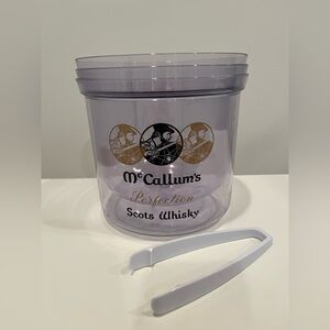 McCallum’s Perfection Scots Whisky clear ice bucket with ice tongs